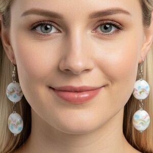 Handcrafted Women’s Cottagecore Pastel Pinks And Blues White Dangle Earrings